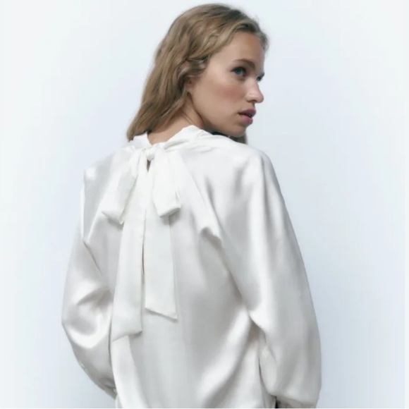 ZARA Flowy Collar Satin Effect Shirt NWT - Picture 5 of 8